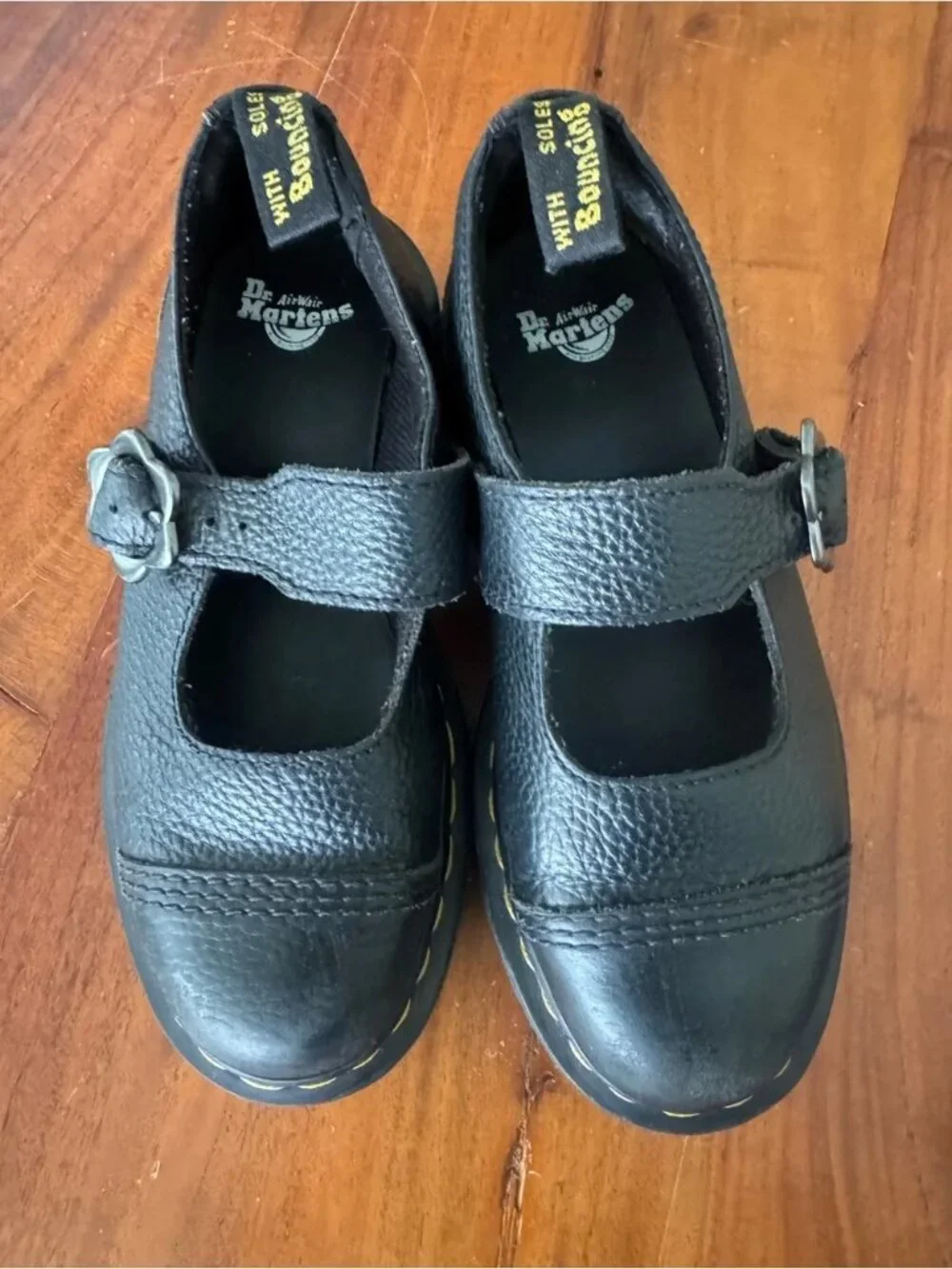 Dr. Martens Addina Flower Buckle Platform Shoes Black Leather Size 6